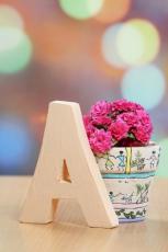 A on table with flowers